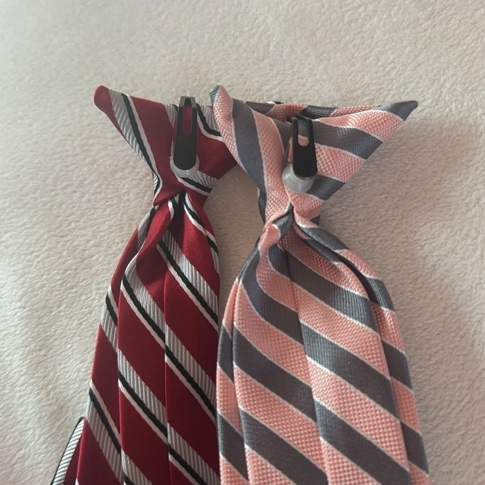 Easy to Clip On Striped Red and Pink Children’s Ties Set Bundle for Dress Shirts